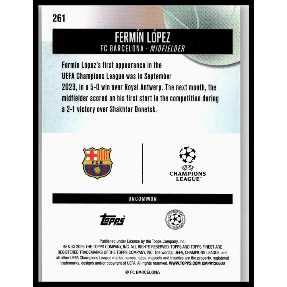 2025-26 Finest UEFA Fermín López #261 FC Barcelona Uncommon